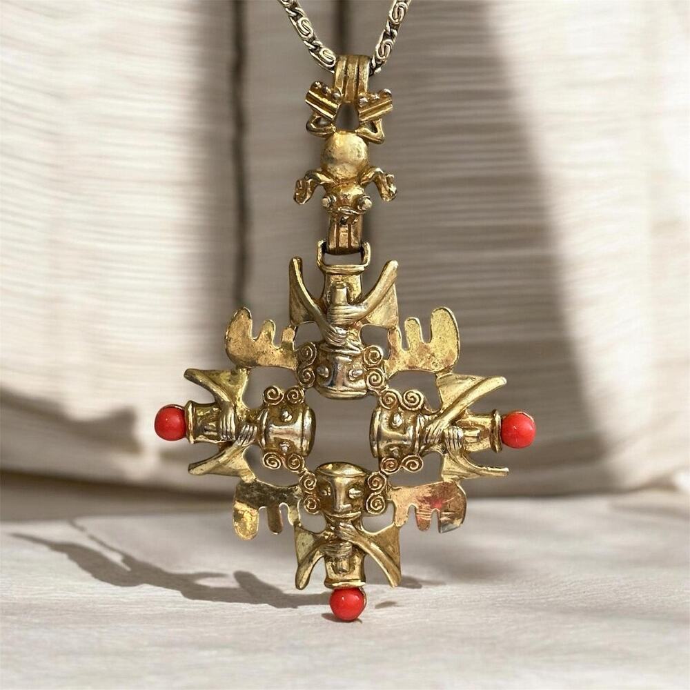 Castlecliff Larry Vrba Mesoamerican Pendant Necklace– 1970-Aztec Statement Piece